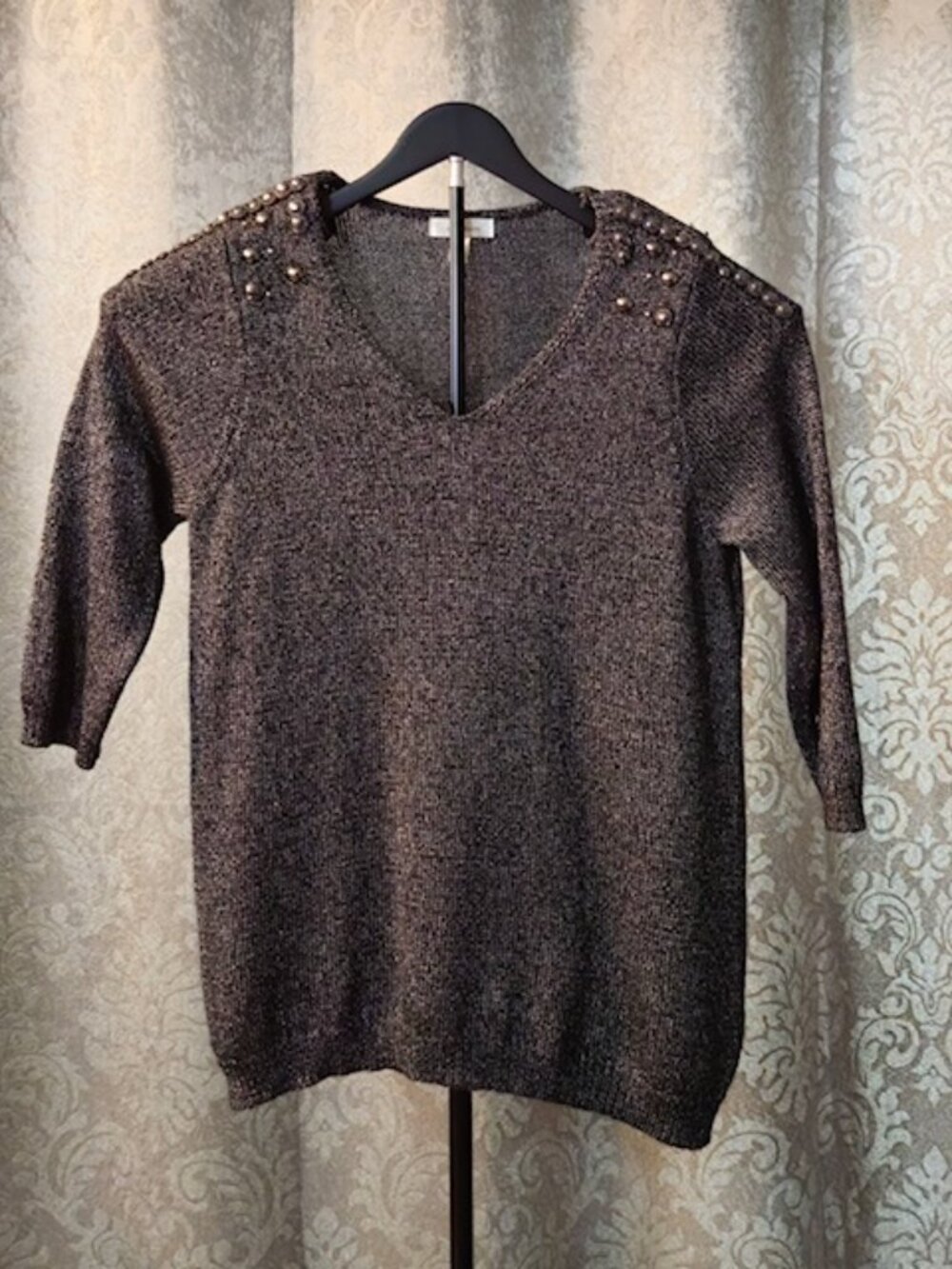Dressbarn Charcoal Sweater With Gold Bead Accents 1X